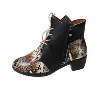 Women's Stylish Leather Lace Up Ankle Boots Casual Comfort Footwear Fashion Winter Non Slip Sole (Black, 6)
