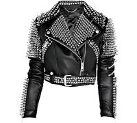 Women's Stylish Studded Genuine Leather Rock Punk Jacket - Black Spikes Britney Blazer Style Jacket