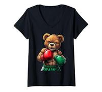Womens Stylish Teddy Bears Boxing Fierce Competitor V-Neck T-Shirt