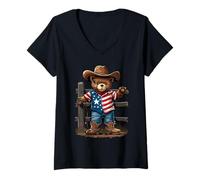 Womens Stylish Texas Cowboy Teddy Bear Star V-Neck T-Shirt