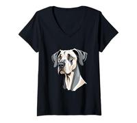 Womens Stylized Great Dane Dog Head - Cartoon Animal Portrait V-Neck T-Shirt