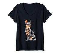Women's Stylized Sphynx Cat Feline Lover Pet Design V-Neck T-Shirt