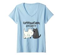 Women's Su-Purr-Natural Cativity Funny Cat Pun V-Neck T-Shirt