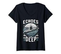 Womens Submariner Quote Echoes in The Deep Stealth U-Boat Submarine V-Neck T-Shirt