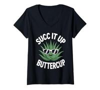 Womens SUCC It Up Buttercup Succulent Aloe Humor Aloe Vera V-Neck T-Shirt
