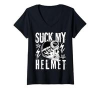 Womens Suck My Helmet - Funny Rude Skull Biker V-Neck T-Shirt