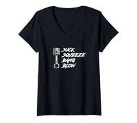 Womens Suck Squeeze Bang Blow Car Piston V-Neck T-Shirt