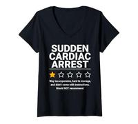 Womens Sudden Cardiac Arrest One Star Rating Funny Awareness V-Neck T-Shirt
