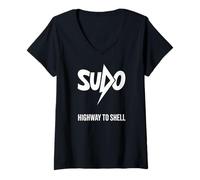 Women's Sudo Highway to Shell Programming Linux Joke V-Neck T-Shirt