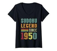 Womens Sudoku Legend 1950 Numbers Puzzle 75th Birthday Sudoku V-Neck T-Shirt