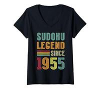 Womens Sudoku Legend 1955 Numbers Puzzle 70th Birthday Sudoku V-Neck T-Shirt