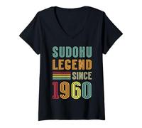 Womens Sudoku Legend 1960 Numbers Puzzle 65th Birthday Sudoku V-Neck T-Shirt