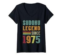 Womens Sudoku Legend 1975 Numbers Puzzle 50th Birthday Sudoku V-Neck T-Shirt