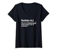 Womens Sudoku The Art of Being Happy with A Lot of Problems V-Neck T-Shirt