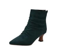 Womens Suede Ankle Boots Low Kitten Heel Pointed Toe Boots For Women Uk