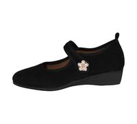 Women's Suede Ballet Flats, Flower Embellishment, Babies Women's Comfort Chic Wedges, Simple Strap on the Neck, Round Toe, Suede Loafers | Retro Style for Dance, City, Daily, 01 Black, 9.5 UK