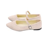Womens Suede Ballet Flats Shoes Size 4.5 Pointed Toe Mary Jane Flat with Buckle Strap Solid Classic Casual Comfort Office Fashion Work Walking Nursing Flat Shoes Ladies Beige Footwear