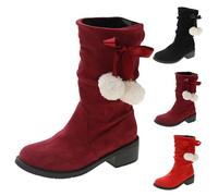 Women's Suede Block Heel Boots, Large Size, Chic and Comfortable Ankle Boots, Casual Wide Boot, Winter Warm Boot, Large Size Shoe Round Toe Big Calf Boot, 35-43, Black, 8 UK