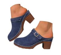 Women's Suede Block Heel Mule Slippers Ladies Buckle Closed Toe Platform Orthopedic Arch Support Sole Slippers Comfortable Walking Shoes Hollow Orthotic Slides Wide Fit Casual Walking Shoes