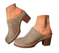 Women's Suede Block Heel Mule Slippers Ladies Closed Toe Platform Orthopedic Arch Support Sole Slippers Comfortable Walking Shoes Hollow Orthotic Slides Wide Fit Casual Walking Shoes