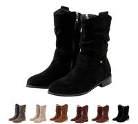 Womens Suede Boots Tan Side Zip Boots Women Retro Cowboy Boot Vintage Cowgirls Boot Stylish British Booties Lightweight Western Booties Ladieswalking Bootie Low Heel Casual Bootie