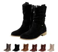 Womens Suede Boots Tan Side Zip Boots Women Retro Cowboy Boot Vintage Cowgirls Boot Stylish British Booties Lightweight Western Booties Ladieswalking Bootie Low Heel Casual Bootie