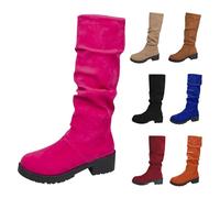 Women's Suede Boots with Heel - Long Shaft Boots Platform Slip-On Boots Non-Slip Western Boots Riding Boots Comfortable High Heels Abrasion Resistant Winter Boots Half Boots, hot pink, 8 UK