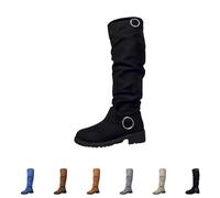 Women's Suede Boots with Heel - Riding Boots Women's Wide Calf with Buckles Slip On Boots Vintage Traditional Shoes Knight Boots Riding Boots Half Boots Non-Slip Western Boots Cowboy Boots, black, 4