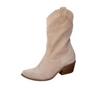Women's Suede Cowboy Ankle Boots - Western Riding Boots, Block Heel, Winter Bootie, Beige, 5