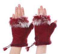 Women's Suede Fingerless Gloves - Faux Fur Lined Half Finger Mittens With Warm Winter Touchscreen, Thicken Fluffy Hands Warmer, Adjustable Windproof Cuffs For Cycling, Driving, Outdoor Sports