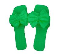 Women's Suede Flat Slippers Square Toe Slide Sandals Cute Bow Knot Open Toe Slides Lightweight Summer Shoes for Wedding Party Beach Comfortable Trendy Casual Slip On Footwear for Ladies (Green, 6)