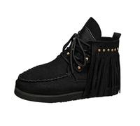 Women's Suede Fringe Ankle Boots Autumn Winter Warm Comfortable Casual Side Zipper Shoes Fashion Footwear For Ladies (Black, 6.5)