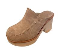 Women's Suede Heel Mule Slippers Block Closed Toe Platform Orthopedic Arch Support Sole Slippers Comfortable Walking Shoes Hollow Orthotic Slides Wide Fit Ladies Casual Walking Shoes