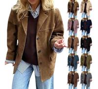 Women's Suede Jackets Oversized Single-Breasted Faux Leather Blazers Vintage Notch Lapel Collar Suit Coats in Old Money Aesthetic Fall Winter Long Sleeve Button Down Heritage Style Outerwear