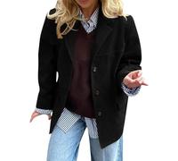 Women's Suede Jackets Oversized Single-Breasted Faux Leather Blazers Vintage Notch Lapel Collar Suit Coats in Old Money Aesthetic Fall Winter Long Sleeve Button Down Heritage Style Outerwear Black