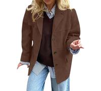 Women's Suede Jackets Oversized Single-Breasted Faux Leather Blazers Vintage Notch Lapel Collar Suit Coats in Old Money Aesthetic Fall Winter Long Sleeve Button Down Heritage Style Outerwear
