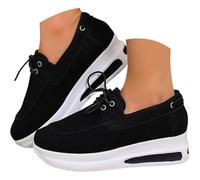 Women's Suede Lace Up Orthopedic Platform Chunky Loafers, Comfy Platform Walking Sneakers Comfortable Arch Support Moccasins Walking Trainers (Black,6)