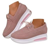 Women's Suede Lace Up Orthopedic Platform Chunky Loafers, Comfy Platform Walking Sneakers Comfortable Arch Support Moccasins Walking Trainers (Pink,6)