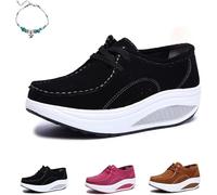 Women's Suede Lace Up Orthopedic Platform Loafers,Comfy Rocker Bottom Platform Walking Sneakers,Fashion Suede Lace-Up Moccasins Comfortable Arch Support Walking Trainers (Black,37 EU)