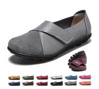 Womens Suede Leather Loafers, Orthopedic Loafers in Breathable Leather Flat Moccasins Driving Shoes Work Office Nursing Shoes (Grey,6.5)