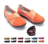 Womens Suede Leather Loafers, Orthopedic Loafers in Breathable Leather Flat Moccasins Driving Shoes Work Office Nursing Shoes (Orange,5)