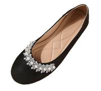 Womens Suede Loafers British Rhinestone Beaded French Soft-Soled Round-Toe Loafers Spring Summer Comfortable Inner-High Slip On Shoes Ladies Dressy Work Business Casual School Shoes Size 3.5-7.5