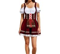 Women's Suede Look Bavarian Dirndl Dress Elegant German Oktoberfest Costume | Vintage German Oktoberfest Outfit Off the Shoulder Short Oktoberfest Maid Fancy Dress Costume for Halloween Carnival