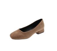 Women's Suede Low Block Heel Ballerinas Comfortable Plain Suede Square Toe Retro Minimalist Style Pumps | Chic Comfort Shoes for Office, City, Daily, Dance, 01 Khaki, 4 UK