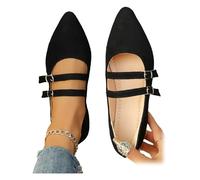 Womens Suede Mary Jane Flats, Double Strap Mary Jane Casual Slip-On Flats, Breathable Closed Toe Dressy Ballet Shoes (Black,6.5)