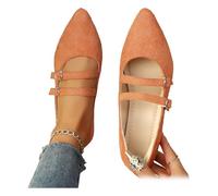 Womens Suede Mary Jane Flats, Double Strap Mary Jane Casual Slip-On Flats, Breathable Closed Toe Dressy Ballet Shoes (Orange,5.5)