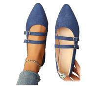 Womens Suede Mary Jane Flats, Double Strap Mary Jane Casual Slip-On Flats, Breathable Closed Toe Dressy Ballet Shoes (Blue,3.5)