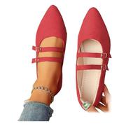 Womens Suede Mary Jane Flats, Double Strap Mary Jane Casual Slip-On Flats, Breathable Closed Toe Dressy Ballet Shoes (red,6.5)