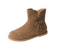 Womens Suede Mid Calf Boots - Soft Faux Suede Ankle Boots with Non Slip Sole, Smooth Side Zip and Tassel Detail, Low Heel Winter Booties for Rainy Streets and Evening Walks