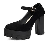 Women's Suede Platform Pumps Chunky Block Heel Round Toe Mary Jane Dress Heels Retro Platform Court Shoes for Spring Fashion & Street Style,Suede,4 UK